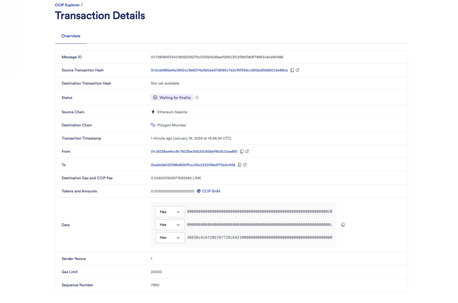 Chainlink CCIP Explorer transaction details